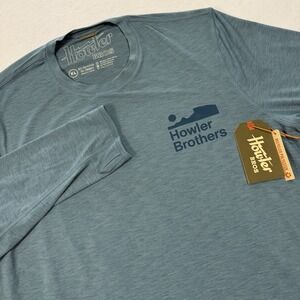 NWT Howler Brothers Mens XL HB Tech Tee Long Sleeve Faded Smoked Blue